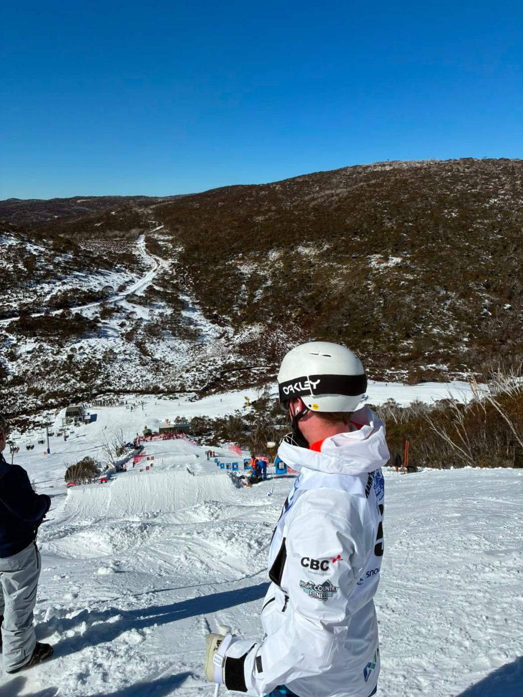Hugh looking down a mogul course